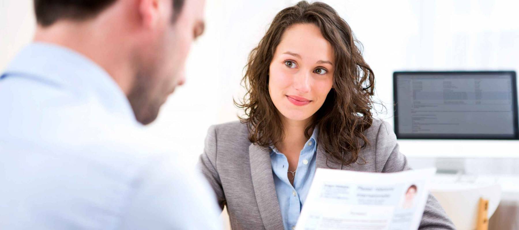 View of a Young attractive woman during job interview