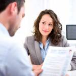 View of a Young attractive woman during job interview
