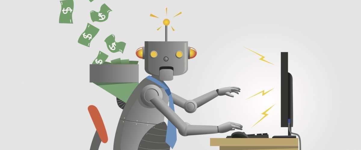 Robot making money at a desk job