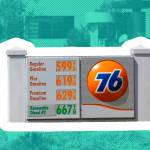 Rising fuel costs soar due to war and inflation on display at a 76 gas station in Los Angeles
