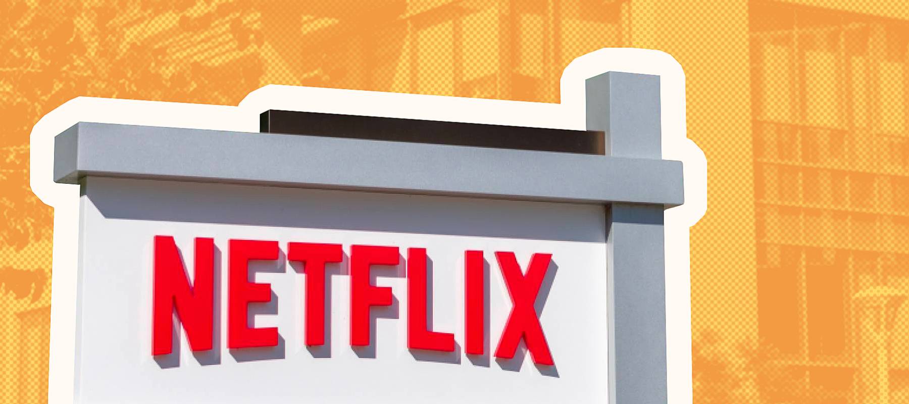Netflix sign and logo near media company headquarters in Silicon Valley