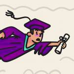 Student being launched into real life at graduation