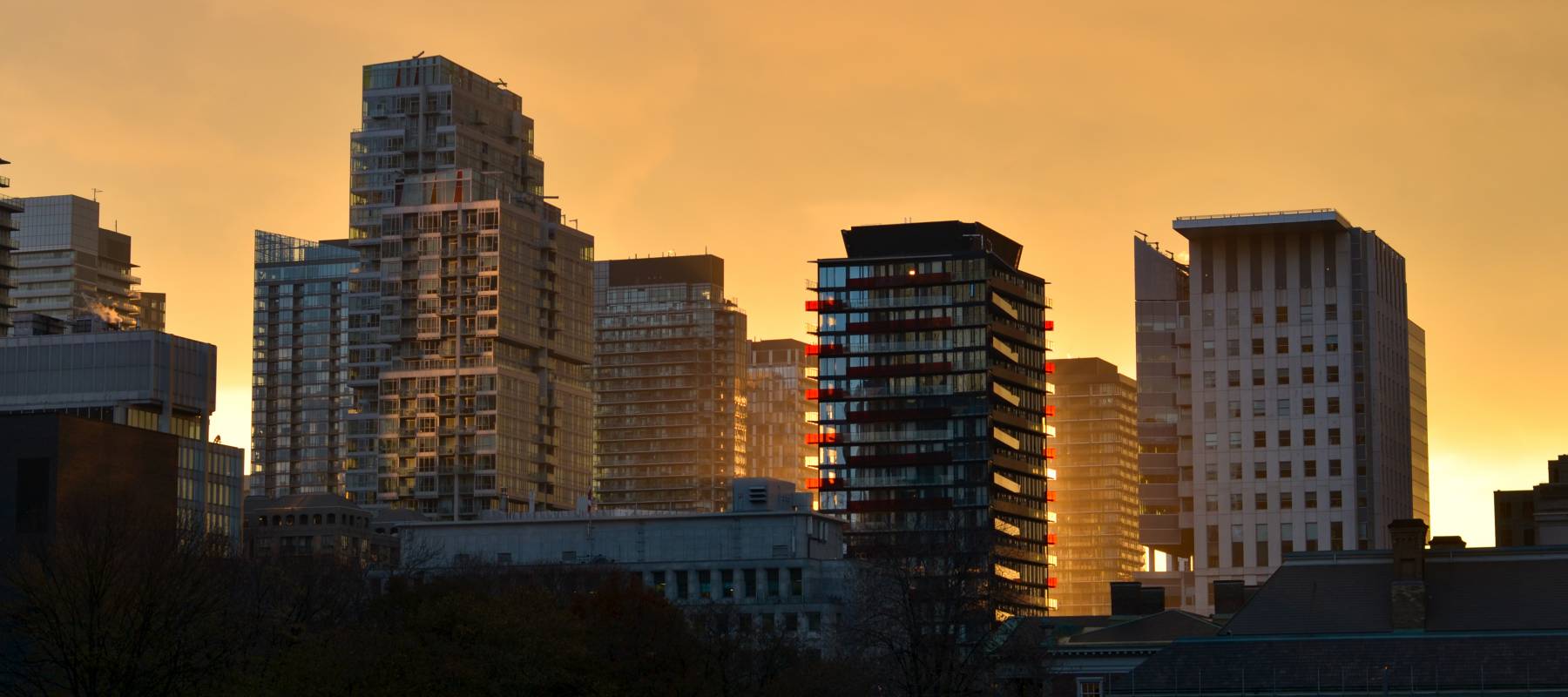 High-rise apartment, condo and office buildings in downtown Toronto.