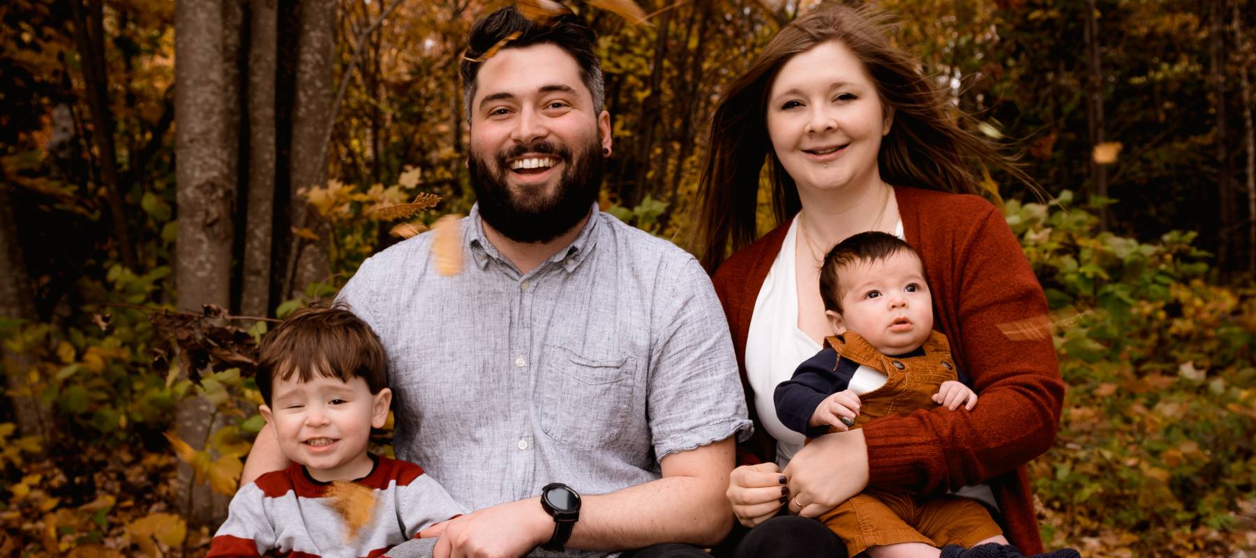 Family photo in the fall leaves