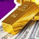 Gold bars with dollar banknotes on paper background