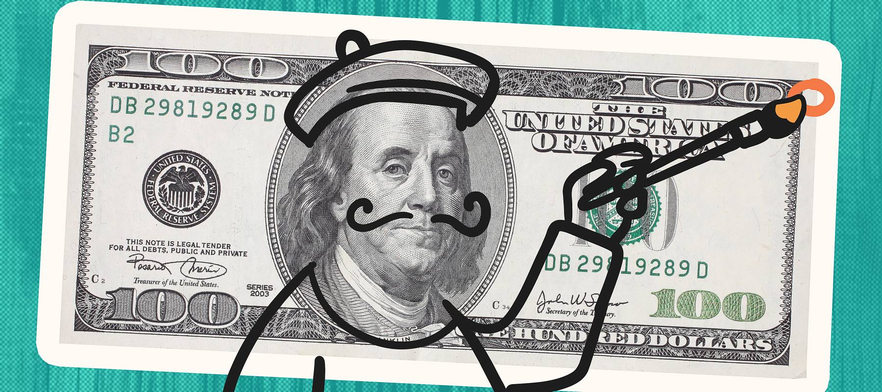 Dollar bill dressed as an artist