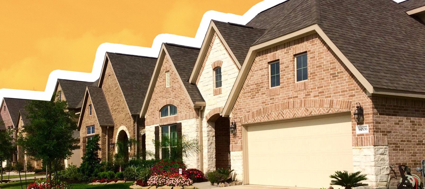 Row of suburban home seen from the side.