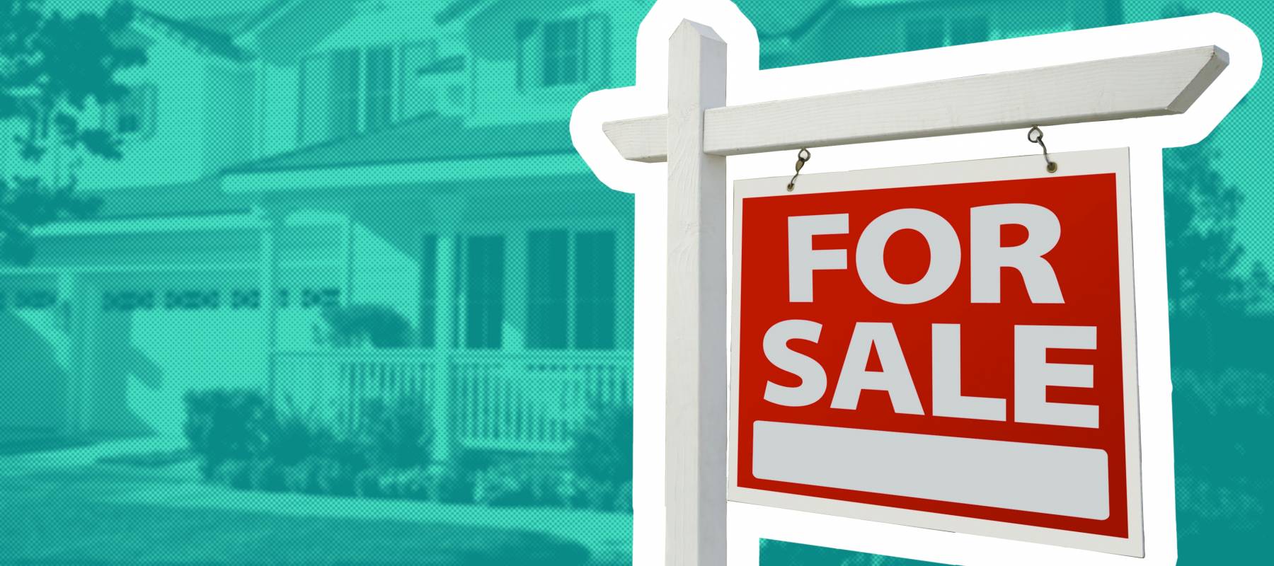 Home For Sale Sign in Front of New House.