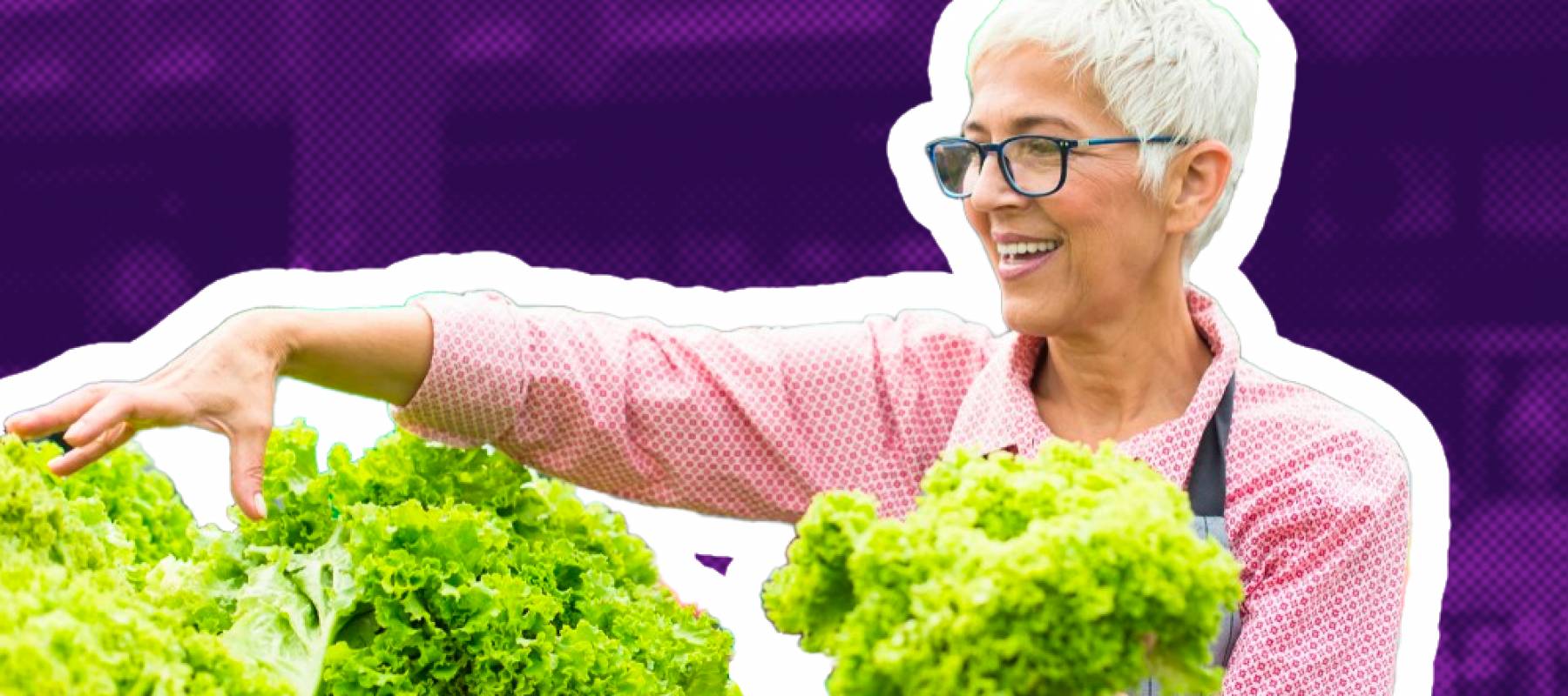 Portrait of older woman selling lettuce at a market.