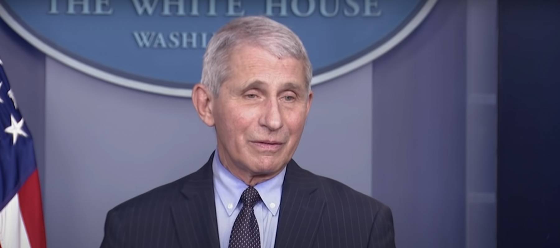 Dr. Anthony Fauci speaks to reporters in Washington DC.