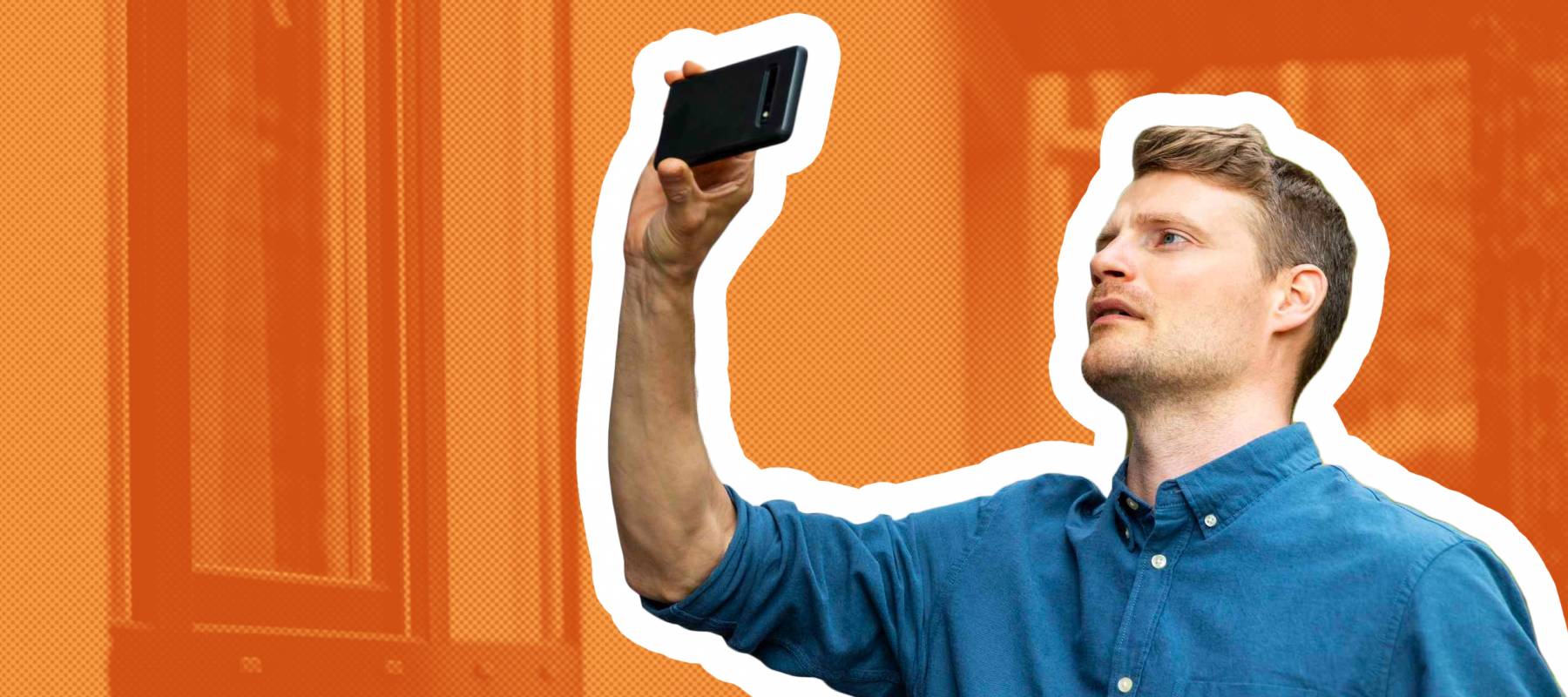 real estate appraiser taking pictures of property with phone