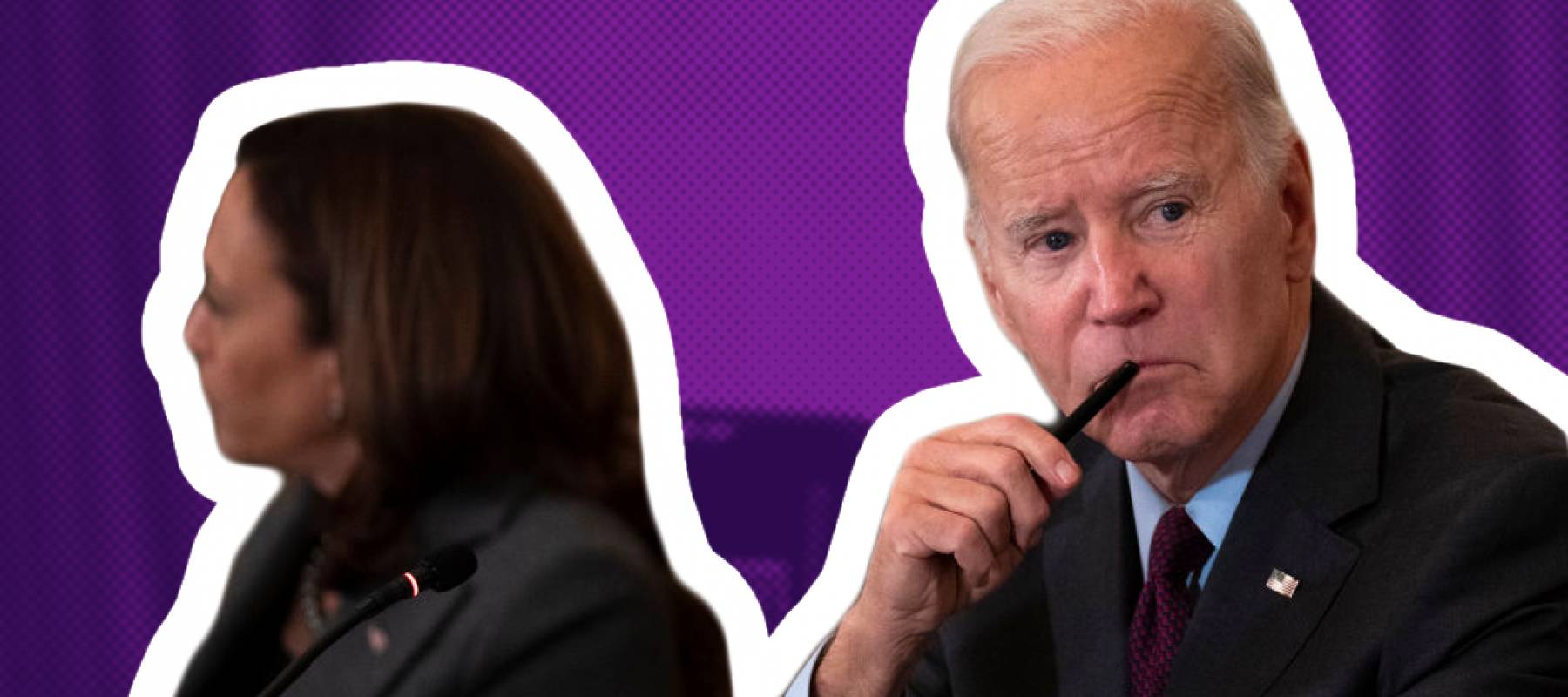 Vice President Kamala Harris and U.S. President Joe Biden attend a meeting at the White House in Washington.