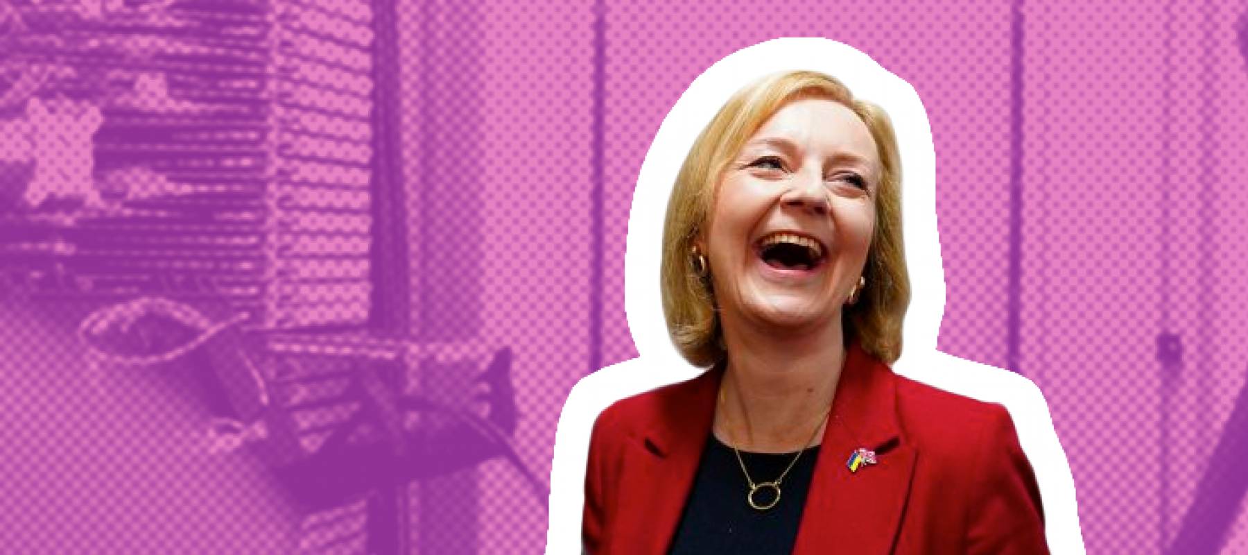 Close up shot of Liz Truss, former British Prime Minister, laughing.