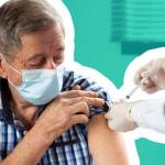 Senior man getting a COVID shot in the arm.