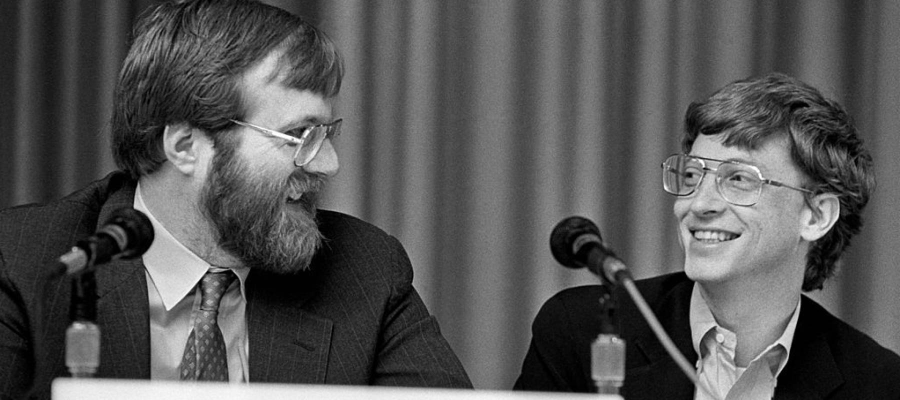 Paul Allen and Bill Gates share a laugh at the annual PC Forum, Phoenix, Arizona, February 22-25, 1987.