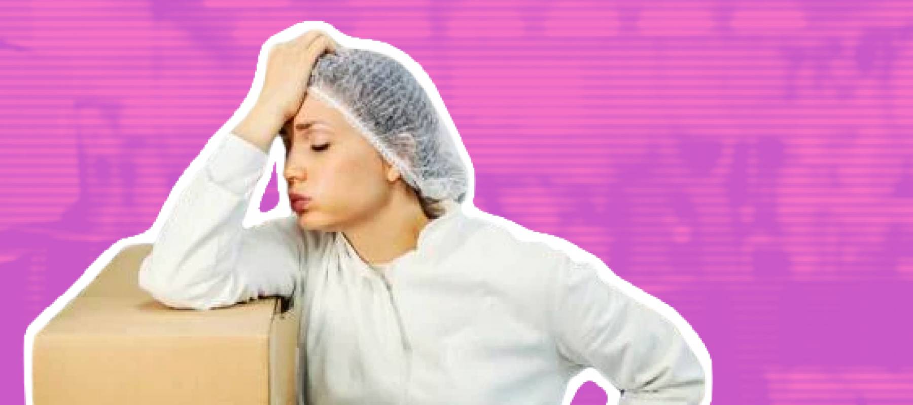 A female food factory worker having failure at work.