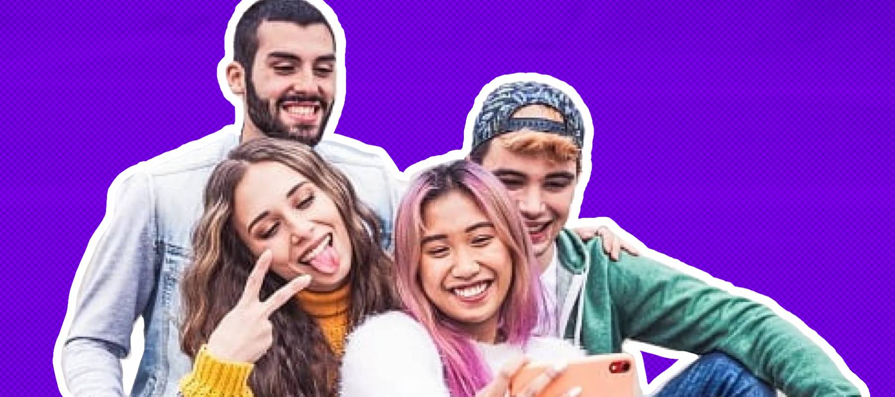 a group of Gen Z teenagers sitting on a beach taking casual photo