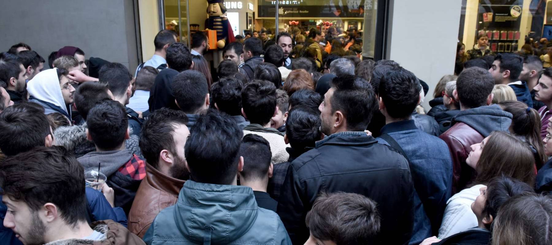 people waiting outside