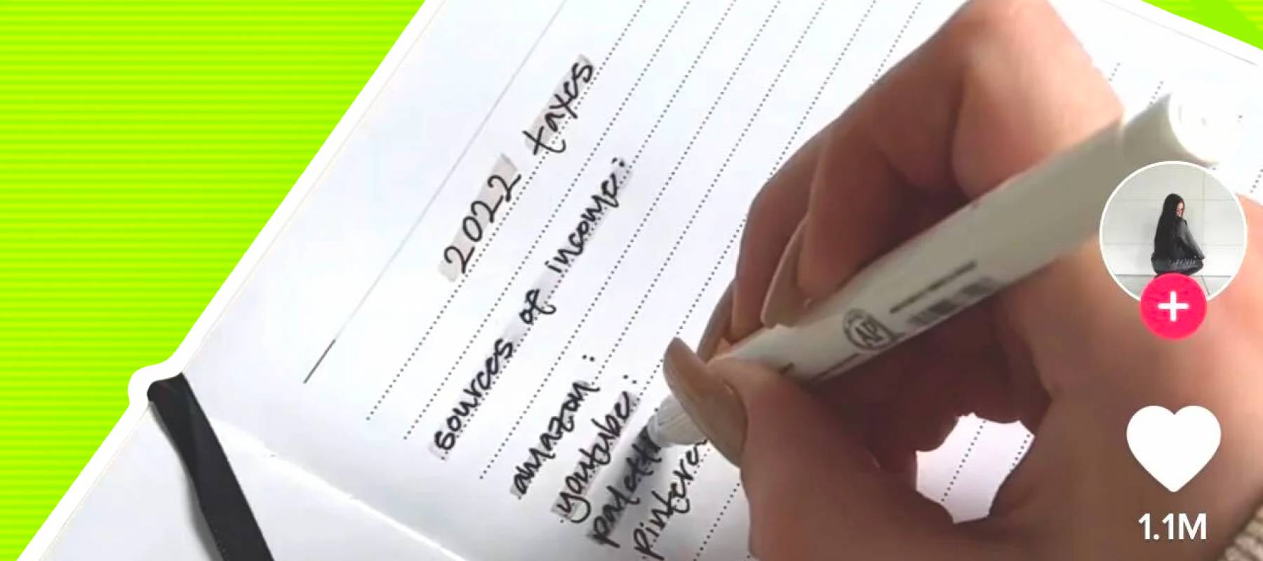 Screenshot of woman writing in journal on TikTok