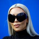 Kim Kardashian wearing large sunglasses, seen up close.