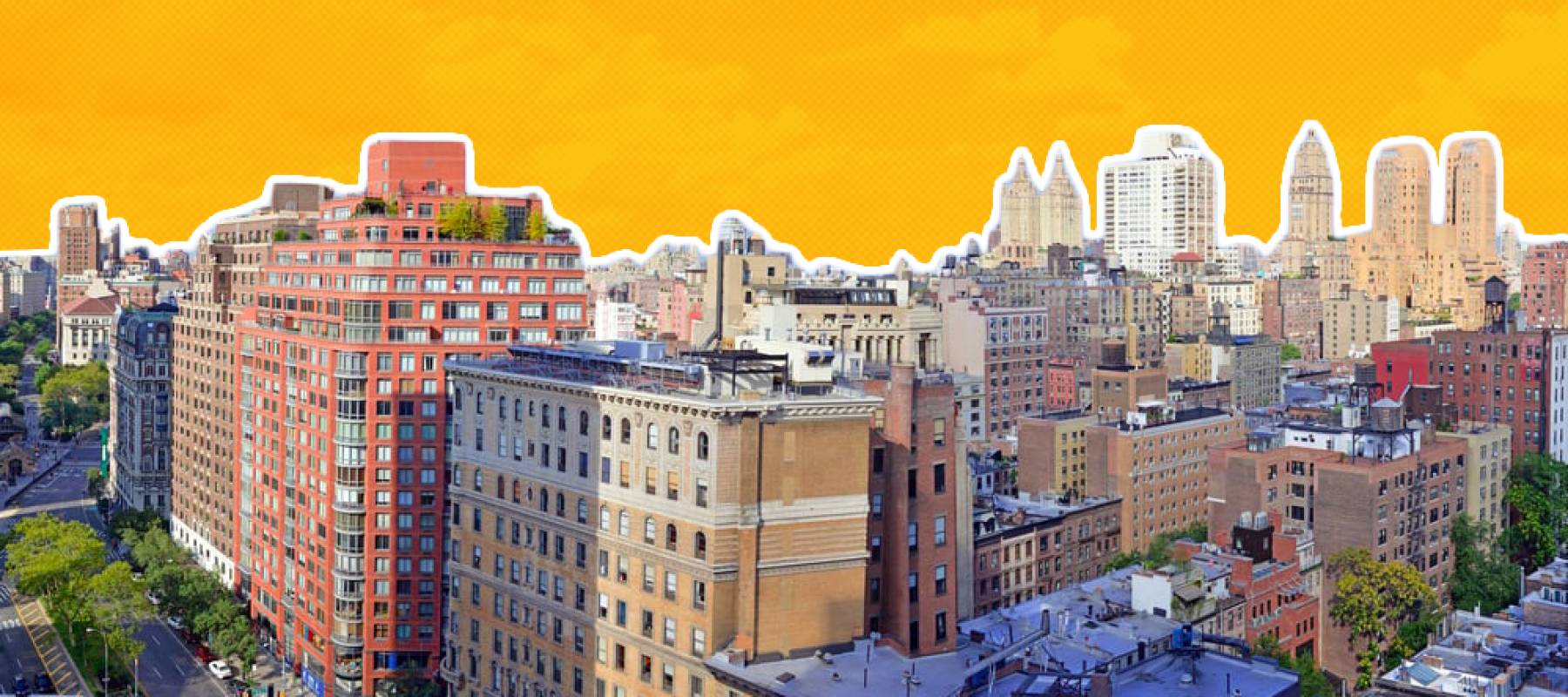 Panorama of Closely packed buildings and City Skyline of Upper West Side of Manhattan, New York City.