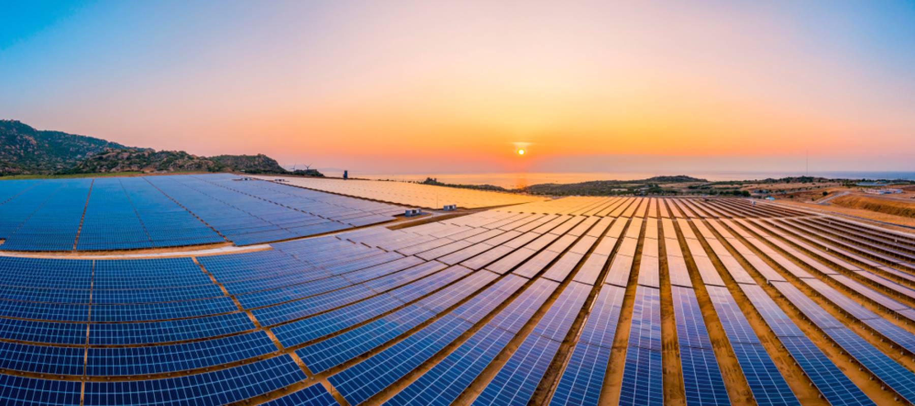 Aerial view of Solar panel, photovoltaic, alternative electricity source - concept of sustainable resources on a sunny day