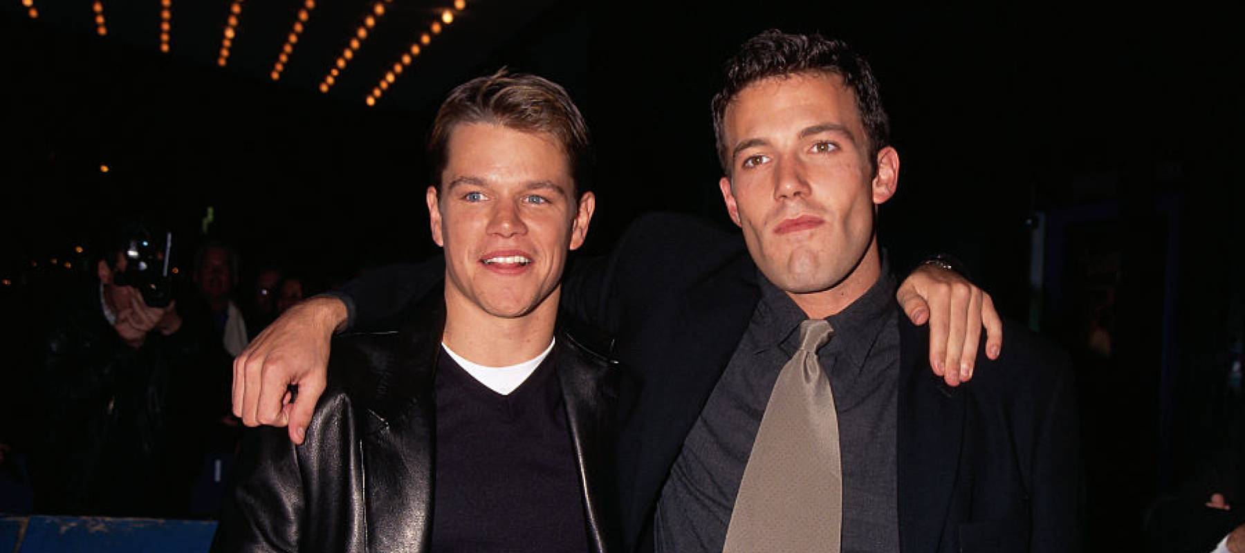 Matt Damon and Ben Affleck at the premiere of "Good Will Hunting" at the Ziegfeld Theater.