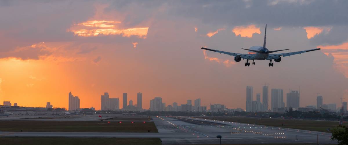 Airplane landing at Miami International Airport