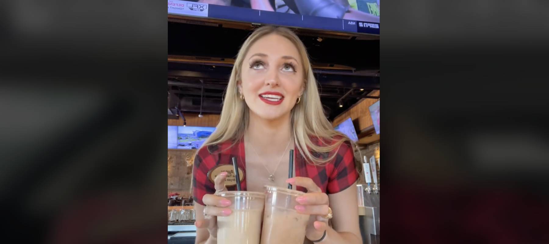 Avery Linhart at the beginning of a shift at Twin Peaks in a TikTok video.
