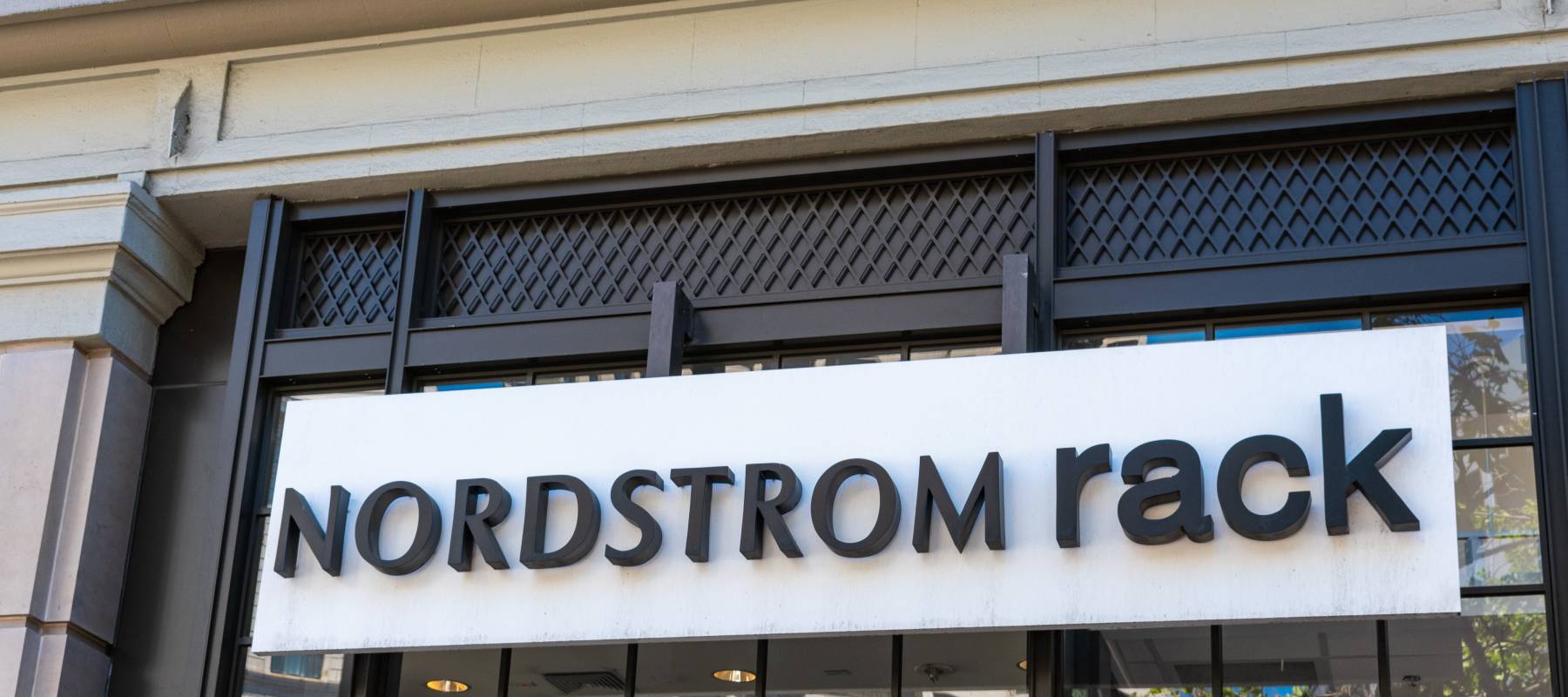 Nordstrom Rack sign above the entrance to the retail fashion store at Union Square location - San Francisco, California, USA
