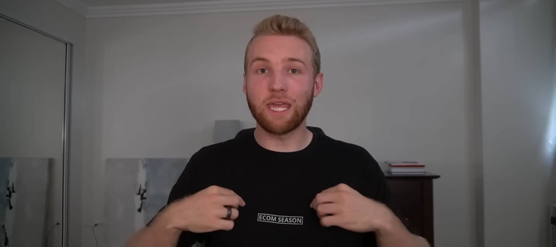 Hayden Bowles speaks to camera in his room.