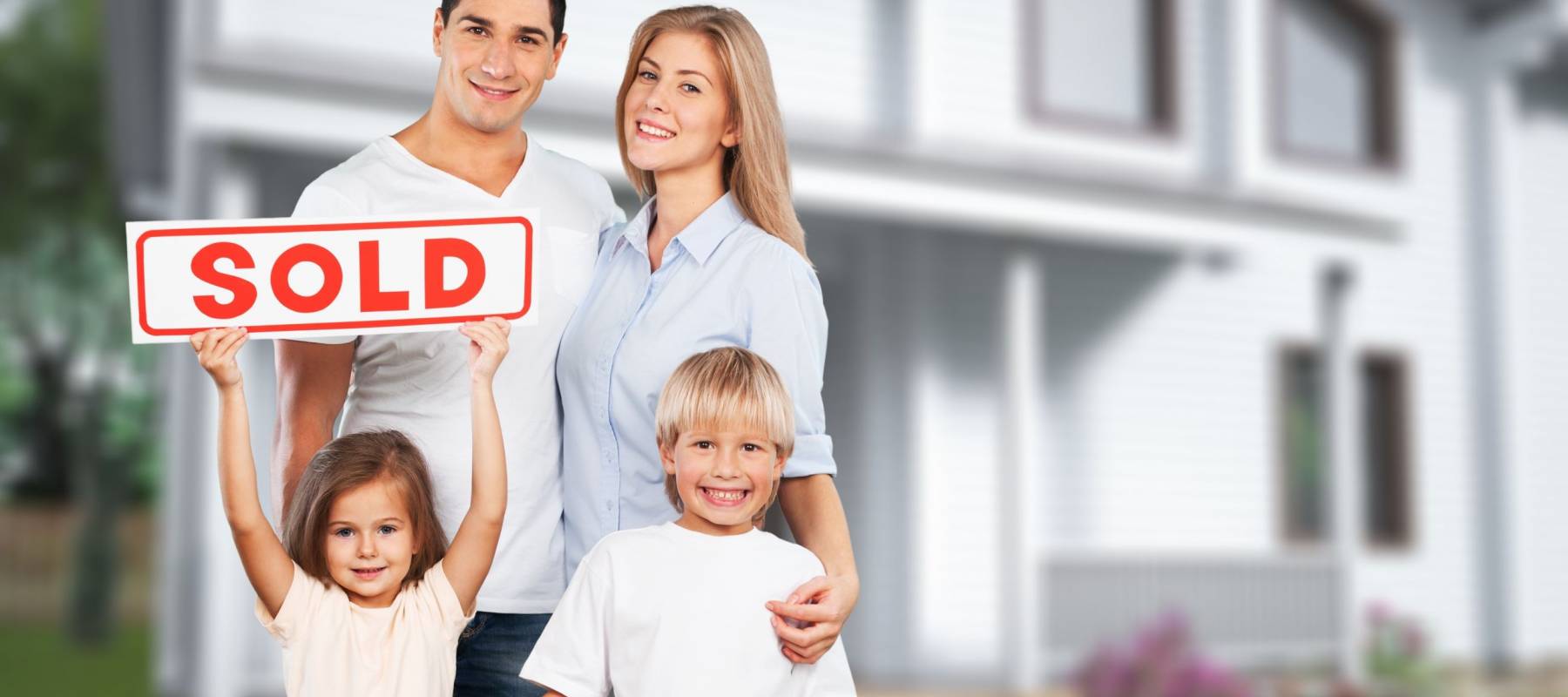 Happy Family with for sale sign