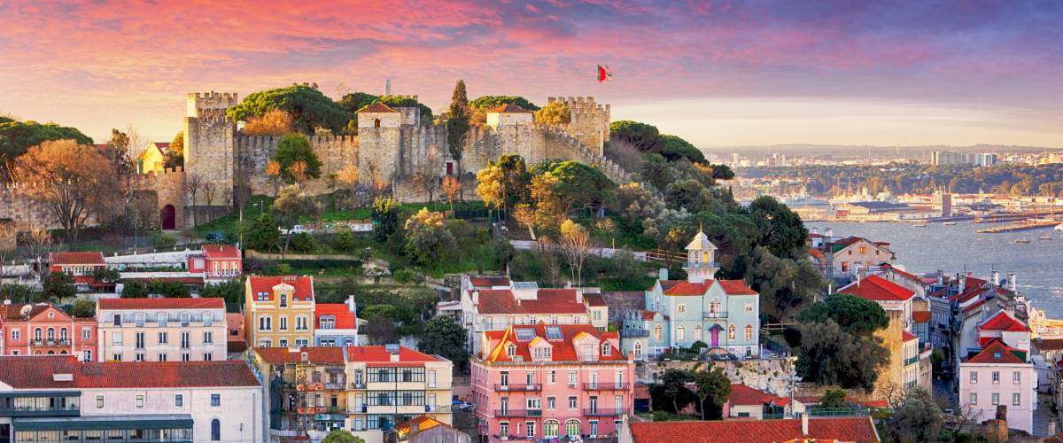 Lisbon, Portugal skyline with Sao Jorge Castle