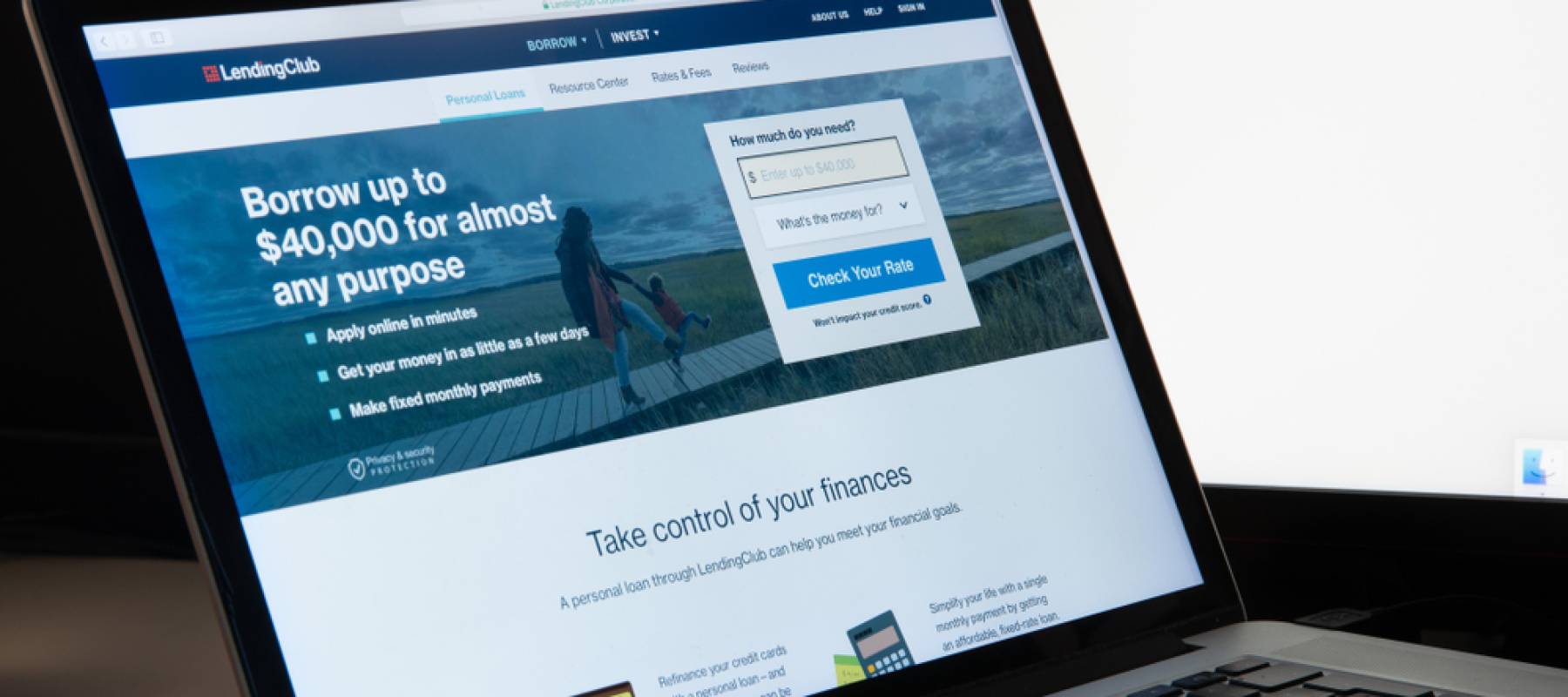 Lending Club online banking website homepage.