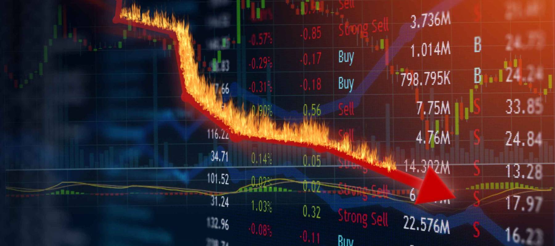 Investment loss and price falling in the red.  Plummeting values.