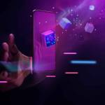 Metaverse and Blockchain Technology Concepts. Person with an Experiences of Metaverse Virtual World via Smart Phone. Futuristic Tone. Conceptual Photo