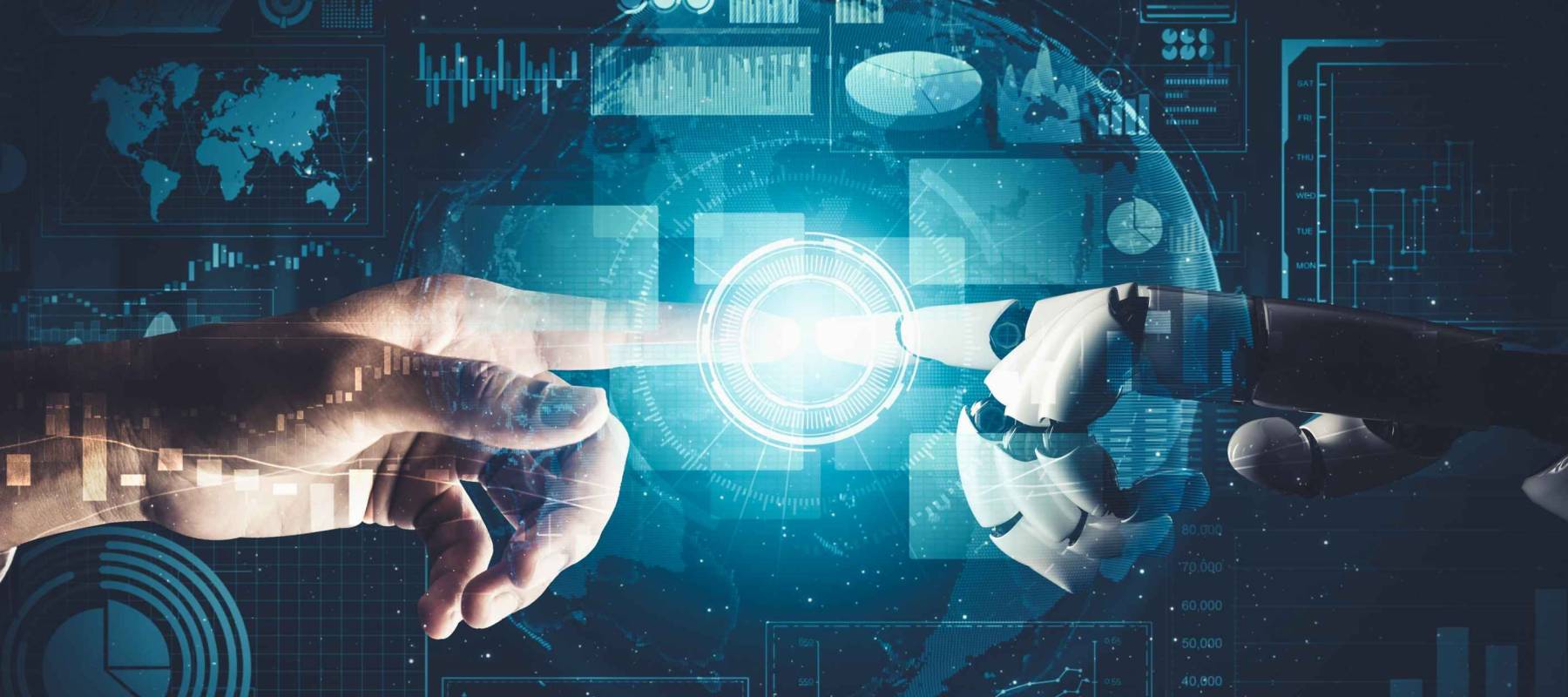 3D rendering futuristic droid robot technology development, artificial intelligence AI, and machine learning concept. Global robotic bionic science research for future of human life.