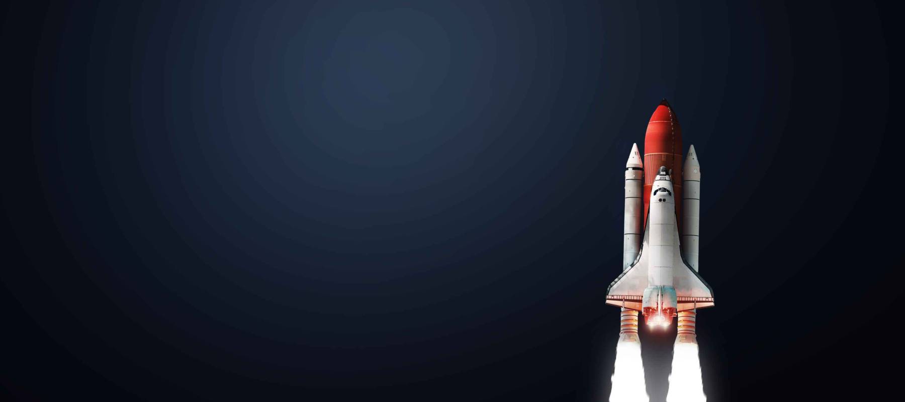 Space shuttle on dark isolated background. Wallpaper with the rocket. Elements of this image furnished by NASA