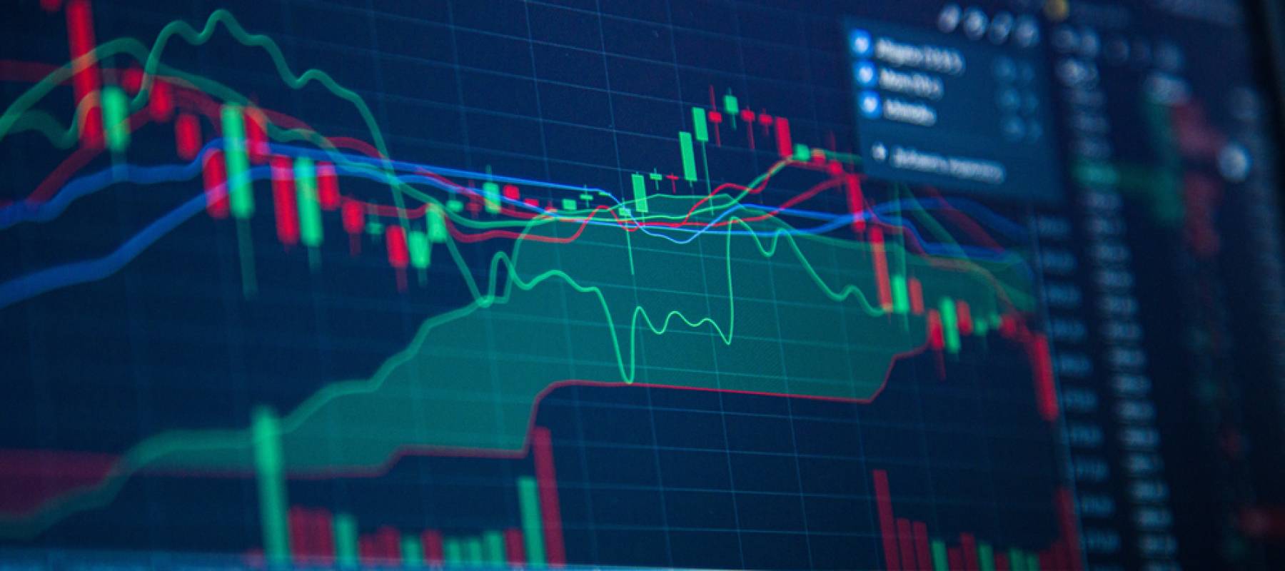 Stock Market Chart on Blue Background.