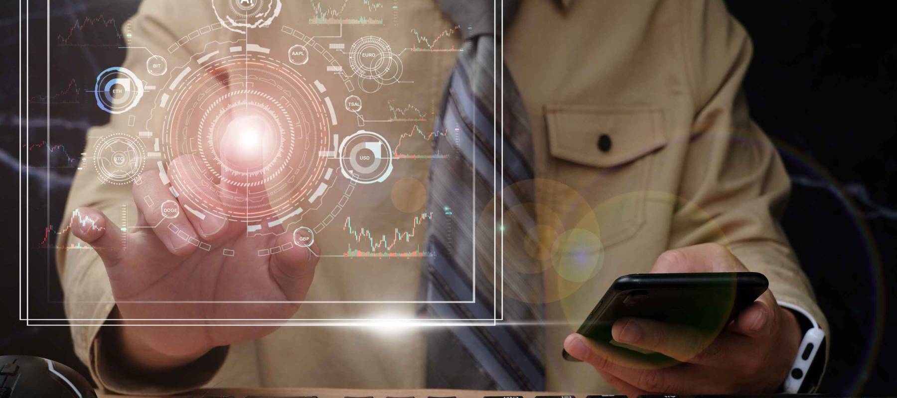 Businessman hand touching screening big tradingview