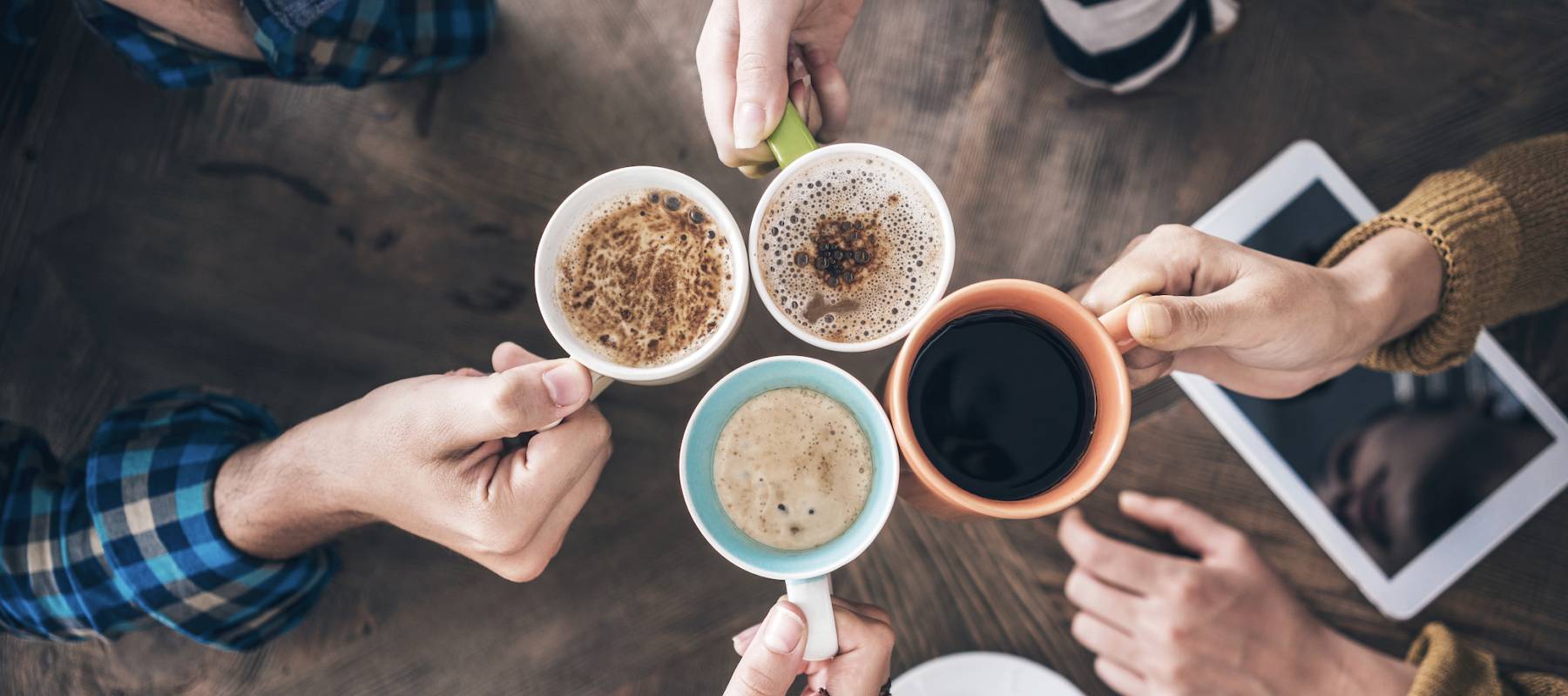 People drinking coffee high angle view