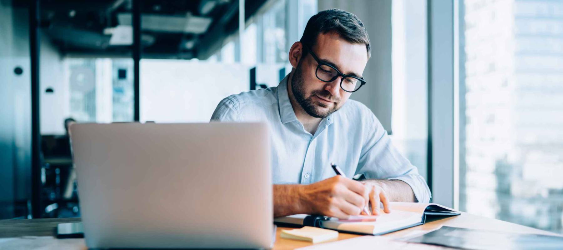 Professional expert working with information for business report