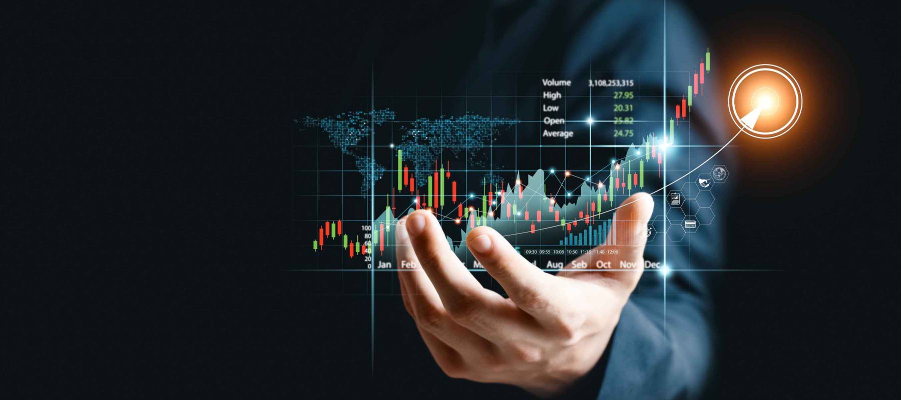 Businessman analyze sales data and graph economic growth. Planning and business strategy Analysis of forex trading Finance and banking. Digital marketing technology.