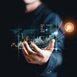 Businessman analyze sales data and graph economic growth. Planning and business strategy Analysis of forex trading Finance and banking. Digital marketing technology.