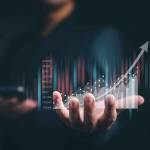 planning and strategy, Stock market, Business growth, progress or success concept. Businessman or trader is showing a growing virtual hologram stock, invest in trading.