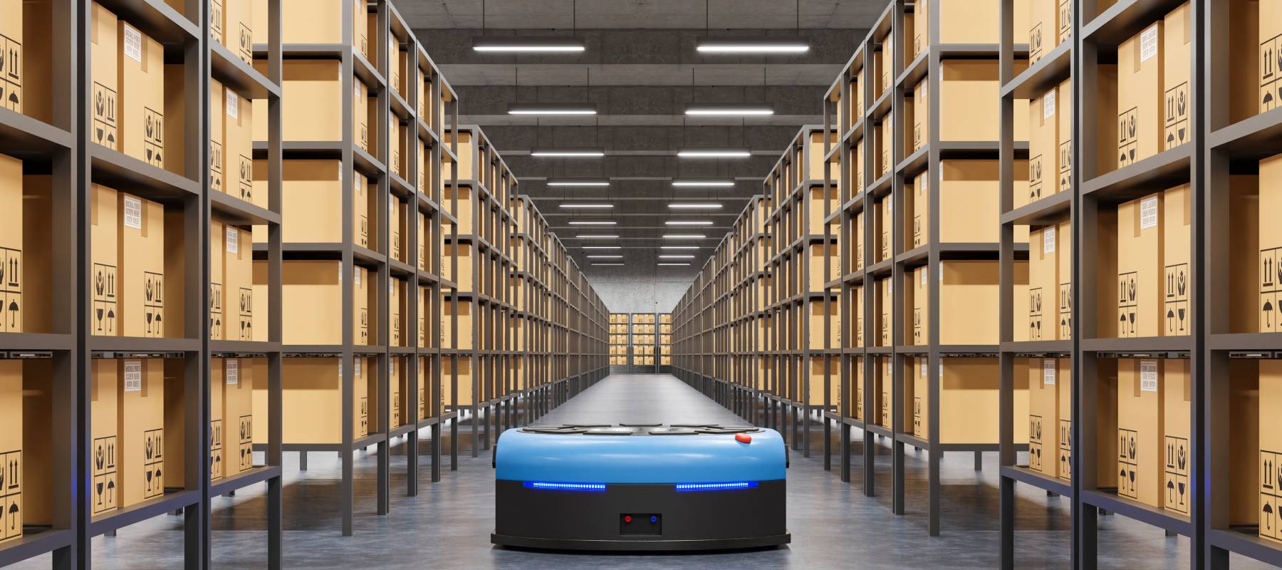 Robots efficiently sorting hundreds of parcels per hour(Automated guided vehicle) AGV.3d rendering