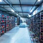 Bitcoin and crypto mining farm. Big data center. High tech server computers at work
