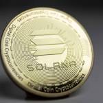 Macro shot of a physical coin from the cryptocurrency Solana