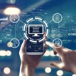 Fintech theme with person using a smartphone