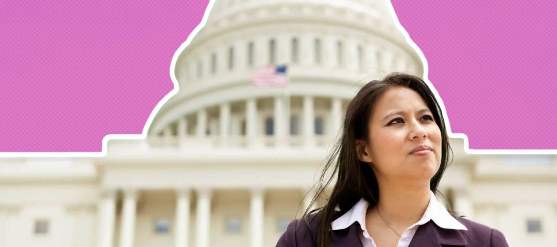 woman standing with a confused look on her face in front of the Capitol building